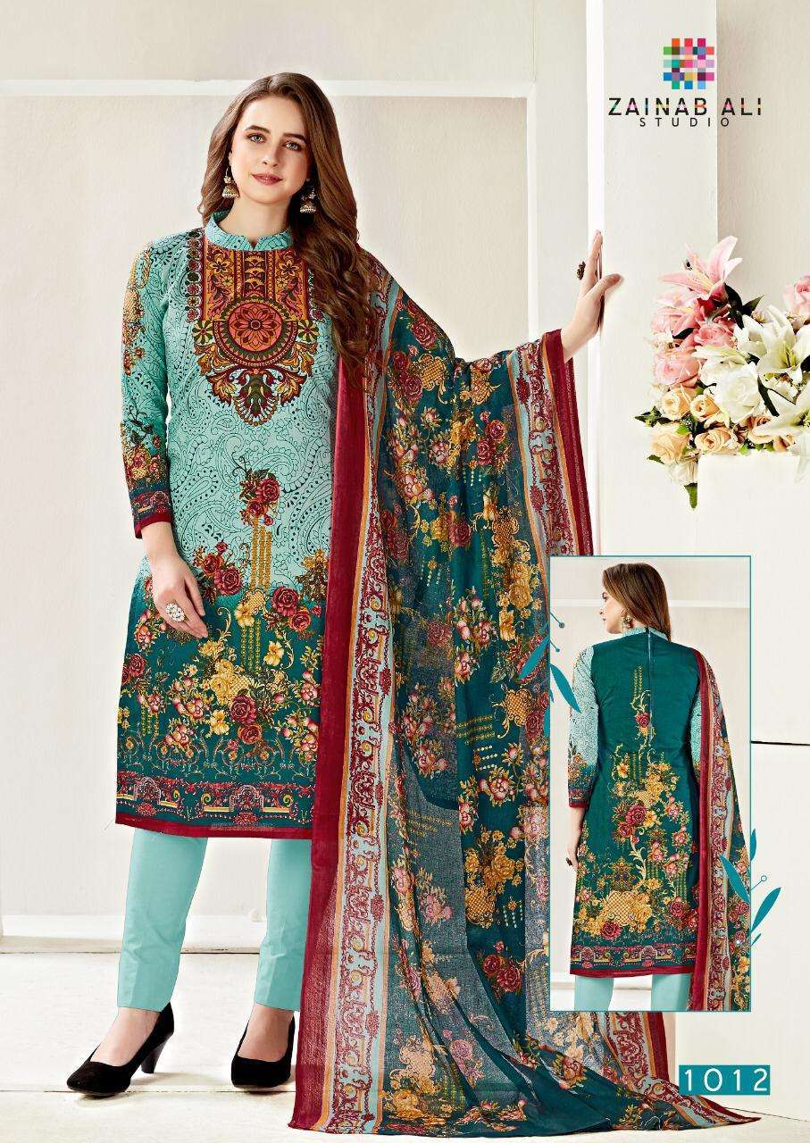 PREMIUM LAWN COLLECTION VOL-1 BY ZAINAB ALI 1011 TO 1020 SERIES BEAUTIFUL STYLISH FANCY COLORFUL CASUAL WEAR & ETHNIC WEAR HEAVY COTTON LAWN PRINT DRESSES AT WHOLESALE PRICE