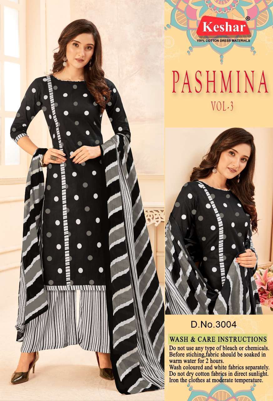 PASHMINA VOL-3 BY KESHAR 3001 TO 3010 SERIES BEAUTIFUL STYLISH SUITS FANCY COLORFUL CASUAL WEAR & ETHNIC WEAR & READY TO WEAR PURE COTTON DRESSES AT WHOLESALE PRICE