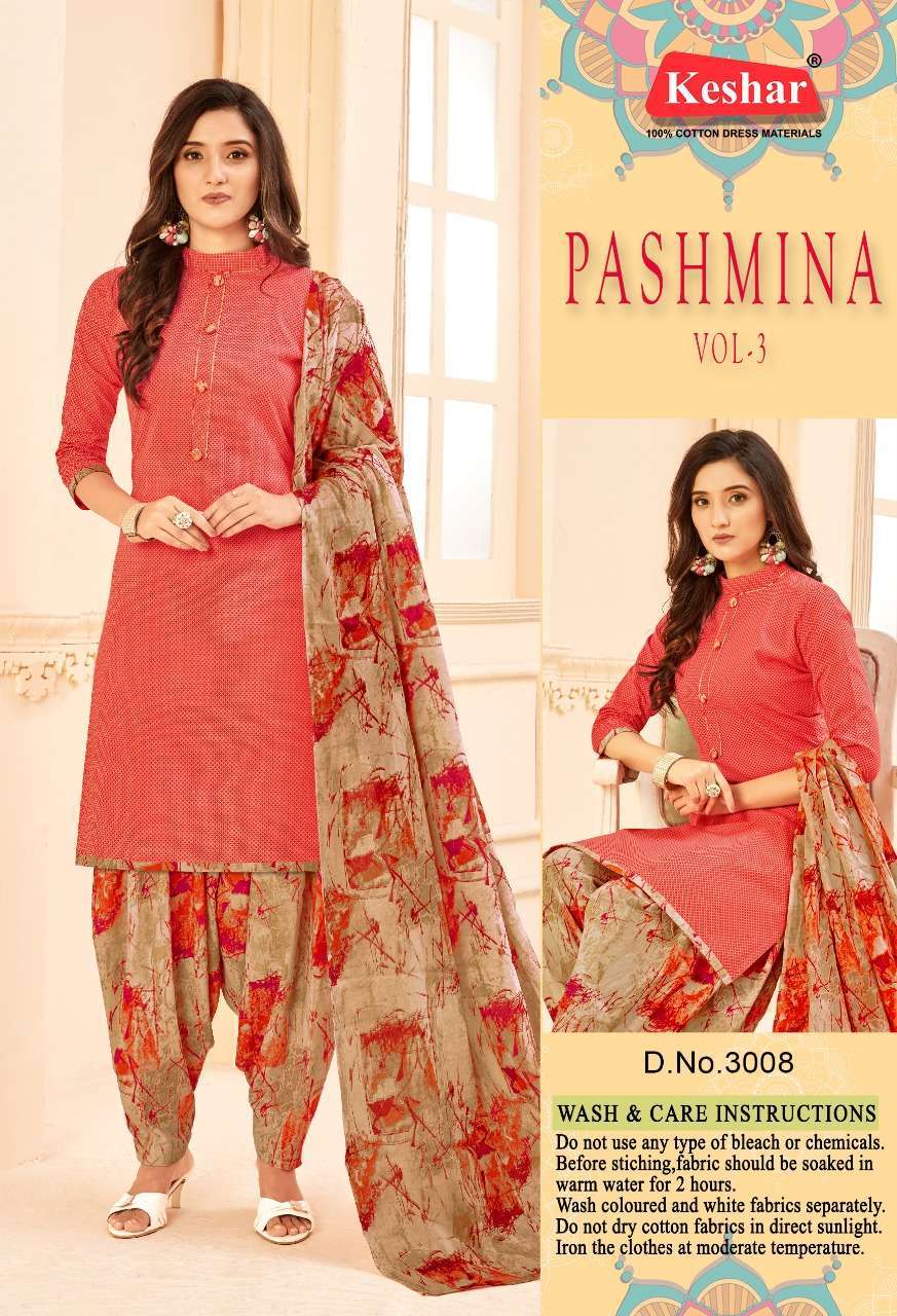 PASHMINA VOL-3 BY KESHAR 3001 TO 3010 SERIES BEAUTIFUL STYLISH SUITS FANCY COLORFUL CASUAL WEAR & ETHNIC WEAR & READY TO WEAR PURE COTTON DRESSES AT WHOLESALE PRICE