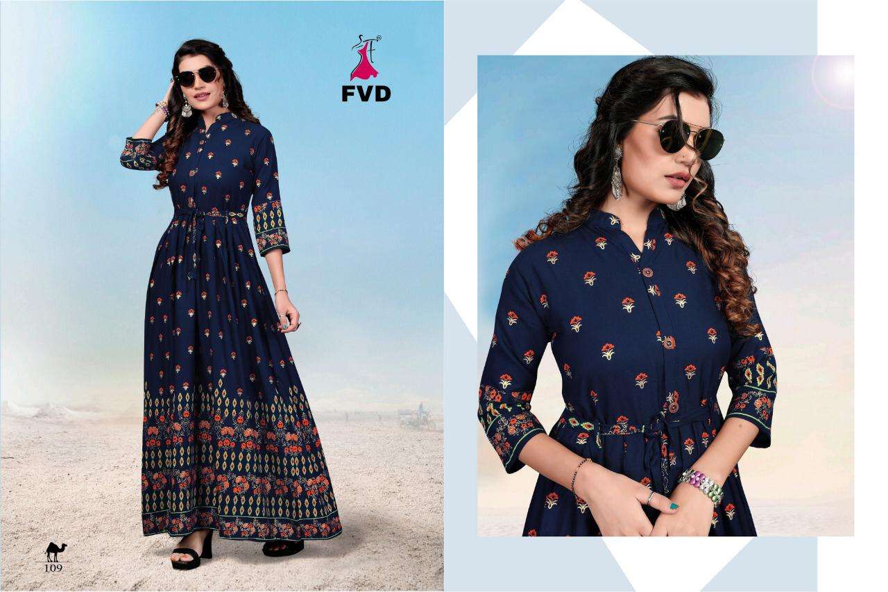 BLUE DIAMOND BY FVD 109 TO 116 SERIES STYLISH FANCY BEAUTIFUL COLORFUL CASUAL WEAR & ETHNIC WEAR RAYON FOIL PRINT GOWNS AT WHOLESALE PRICE