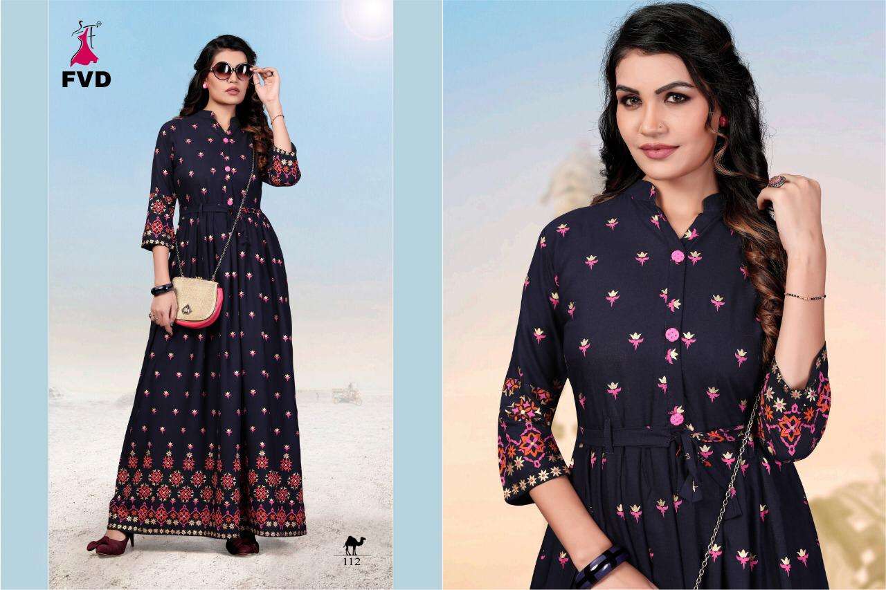 BLUE DIAMOND BY FVD 109 TO 116 SERIES STYLISH FANCY BEAUTIFUL COLORFUL CASUAL WEAR & ETHNIC WEAR RAYON FOIL PRINT GOWNS AT WHOLESALE PRICE