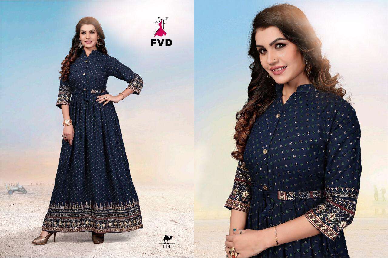 BLUE DIAMOND BY FVD 109 TO 116 SERIES STYLISH FANCY BEAUTIFUL COLORFUL CASUAL WEAR & ETHNIC WEAR RAYON FOIL PRINT GOWNS AT WHOLESALE PRICE