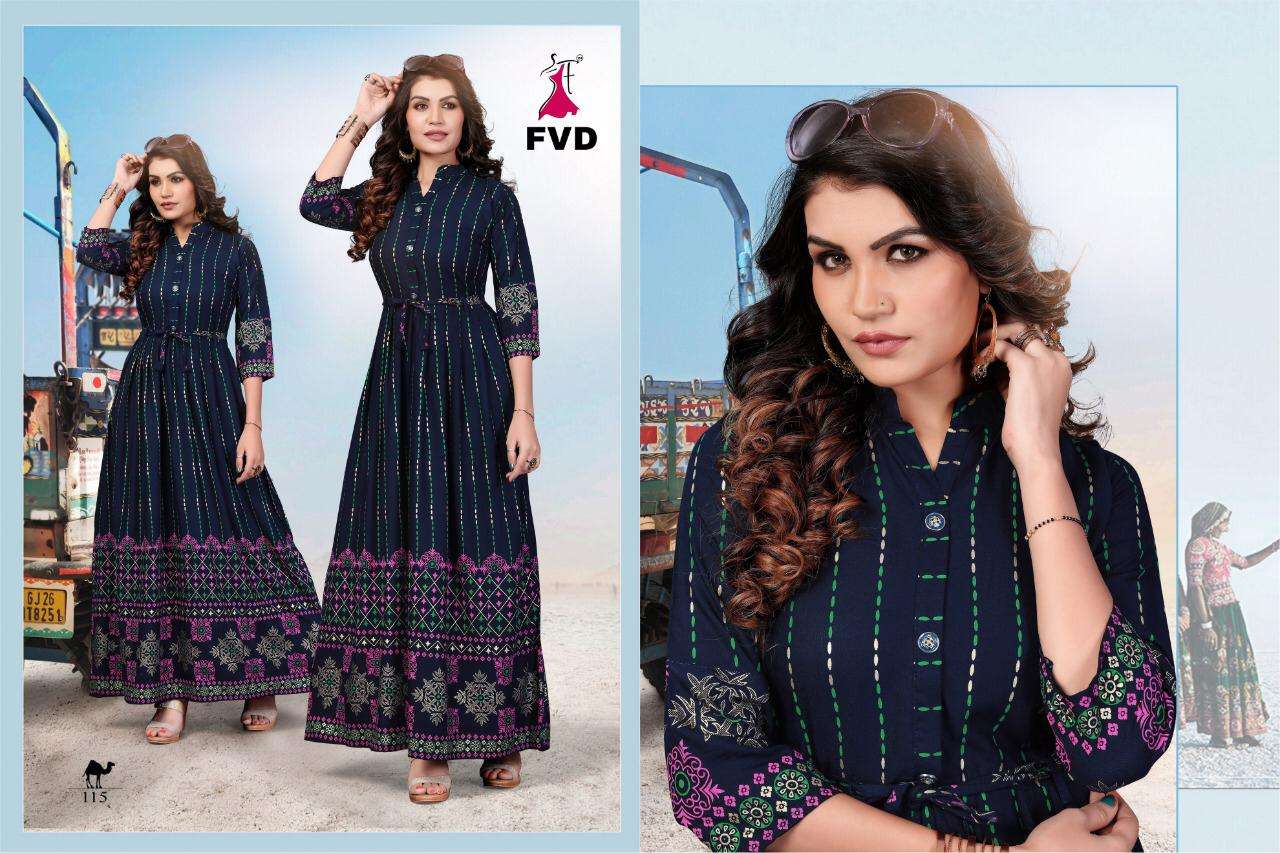 BLUE DIAMOND BY FVD 109 TO 116 SERIES STYLISH FANCY BEAUTIFUL COLORFUL CASUAL WEAR & ETHNIC WEAR RAYON FOIL PRINT GOWNS AT WHOLESALE PRICE