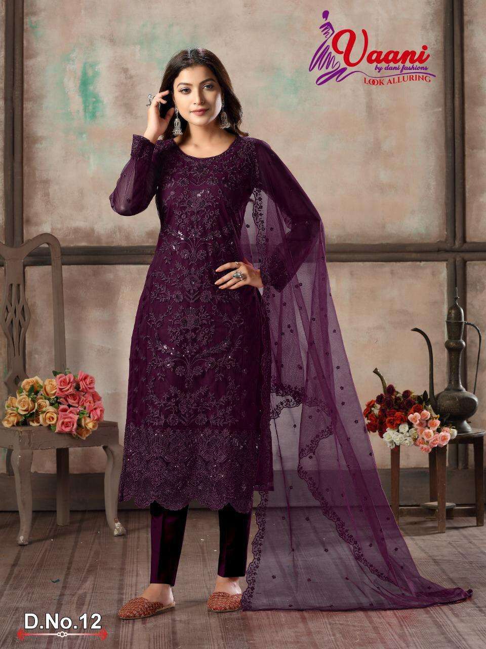 VAANI VOL-1 BY DANI FASHION 11 TO 14 SERIES DESIGNER SUITS BEAUTIFUL STYLISH FANCY COLORFUL PARTY WEAR & ETHNIC WEAR NET EMBROIDERED DRESSES AT WHOLESALE PRICE