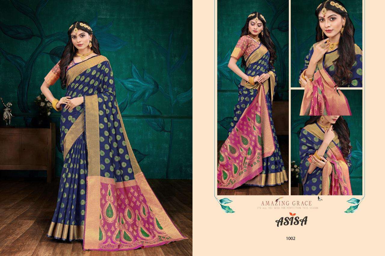 CAMPA SILK BY ASISA 1001 TO 1004 SERIES INDIAN TRADITIONAL WEAR COLLECTION BEAUTIFUL STYLISH FANCY COLORFUL PARTY WEAR & OCCASIONAL WEAR SILK SAREES AT WHOLESALE PRICE