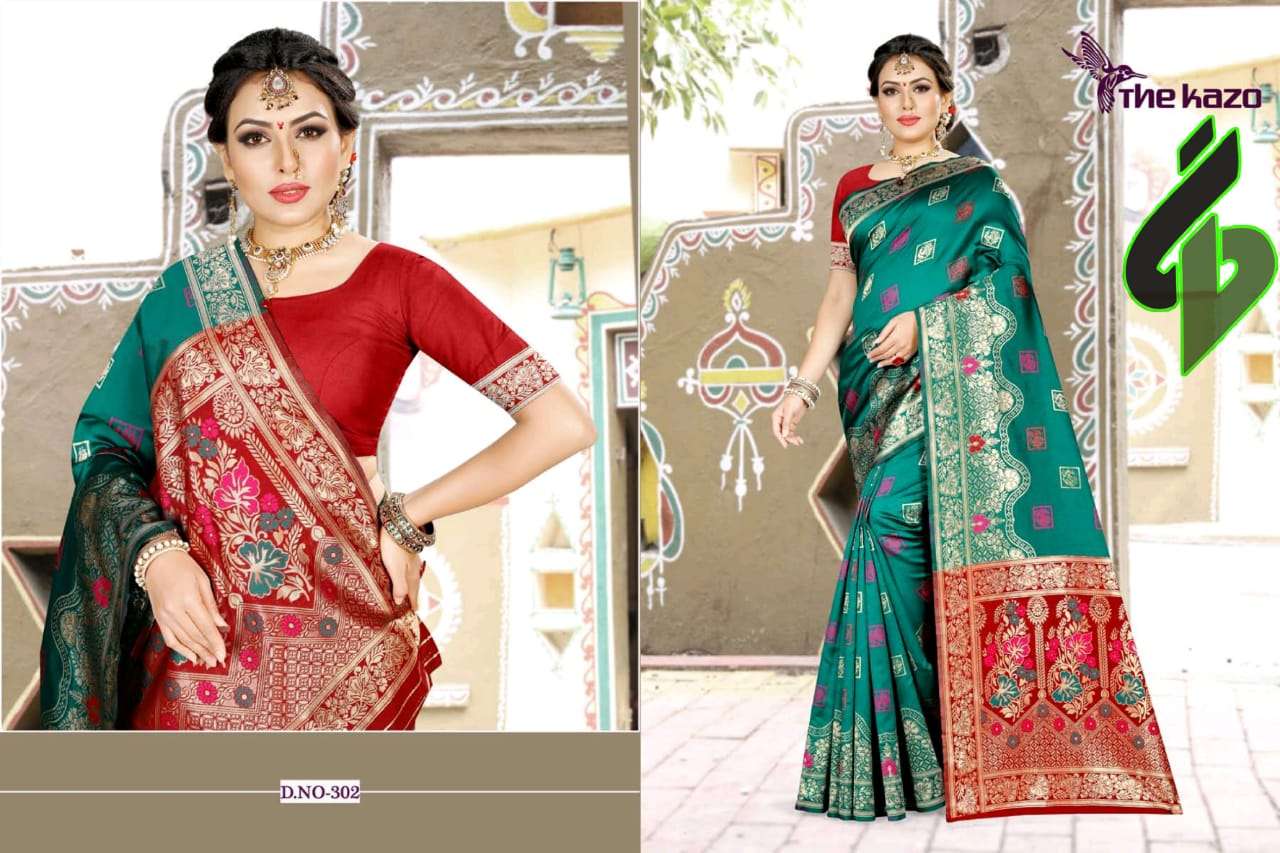 MENKA VOL-3 BY THE KAZO INDIAN TRADITIONAL WEAR COLLECTION BEAUTIFUL STYLISH FANCY COLORFUL PARTY WEAR & OCCASIONAL WEAR BANARASI SILK SAREES AT WHOLESALE PRICE