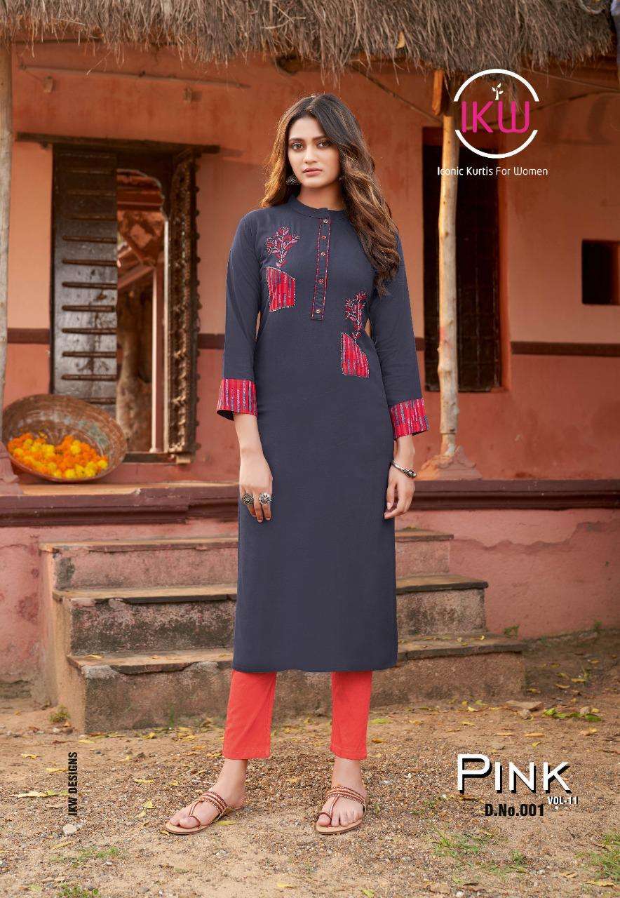 PINK VOL-11 BY IKW 001 TO 008 SERIES STYLISH FANCY BEAUTIFUL COLORFUL CASUAL WEAR & ETHNIC WEAR RAYON KURTIS AT WHOLESALE PRICE