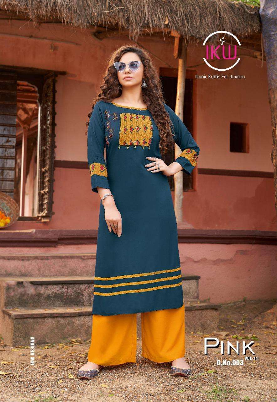 PINK VOL-11 BY IKW 001 TO 008 SERIES STYLISH FANCY BEAUTIFUL COLORFUL CASUAL WEAR & ETHNIC WEAR RAYON KURTIS AT WHOLESALE PRICE