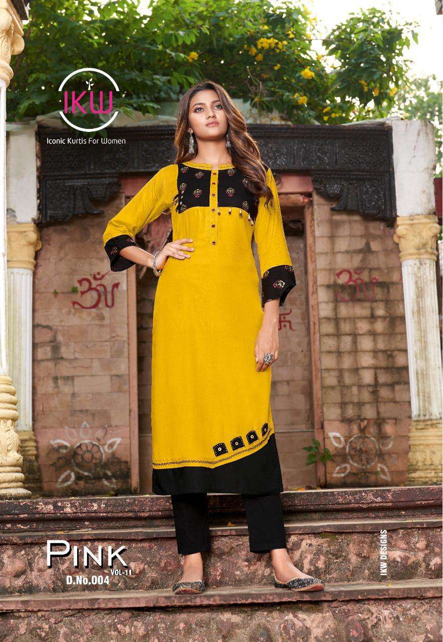 PINK VOL-11 BY IKW 001 TO 008 SERIES STYLISH FANCY BEAUTIFUL COLORFUL CASUAL WEAR & ETHNIC WEAR RAYON KURTIS AT WHOLESALE PRICE