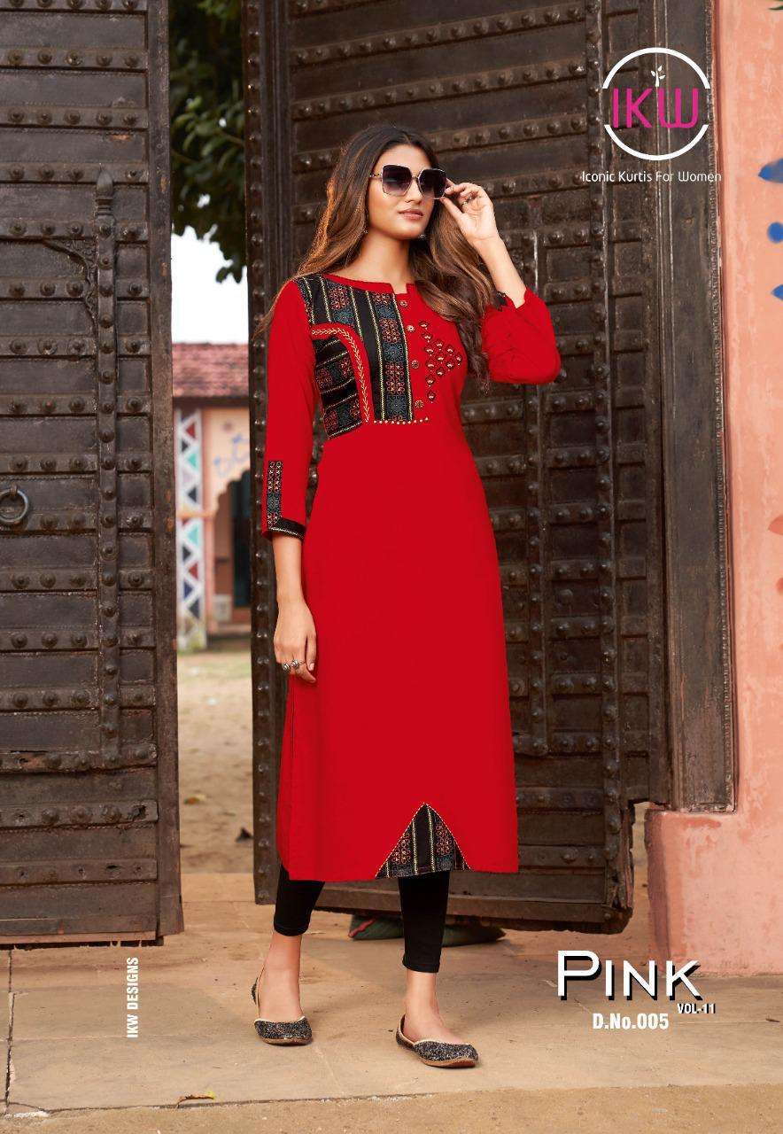 PINK VOL-11 BY IKW 001 TO 008 SERIES STYLISH FANCY BEAUTIFUL COLORFUL CASUAL WEAR & ETHNIC WEAR RAYON KURTIS AT WHOLESALE PRICE