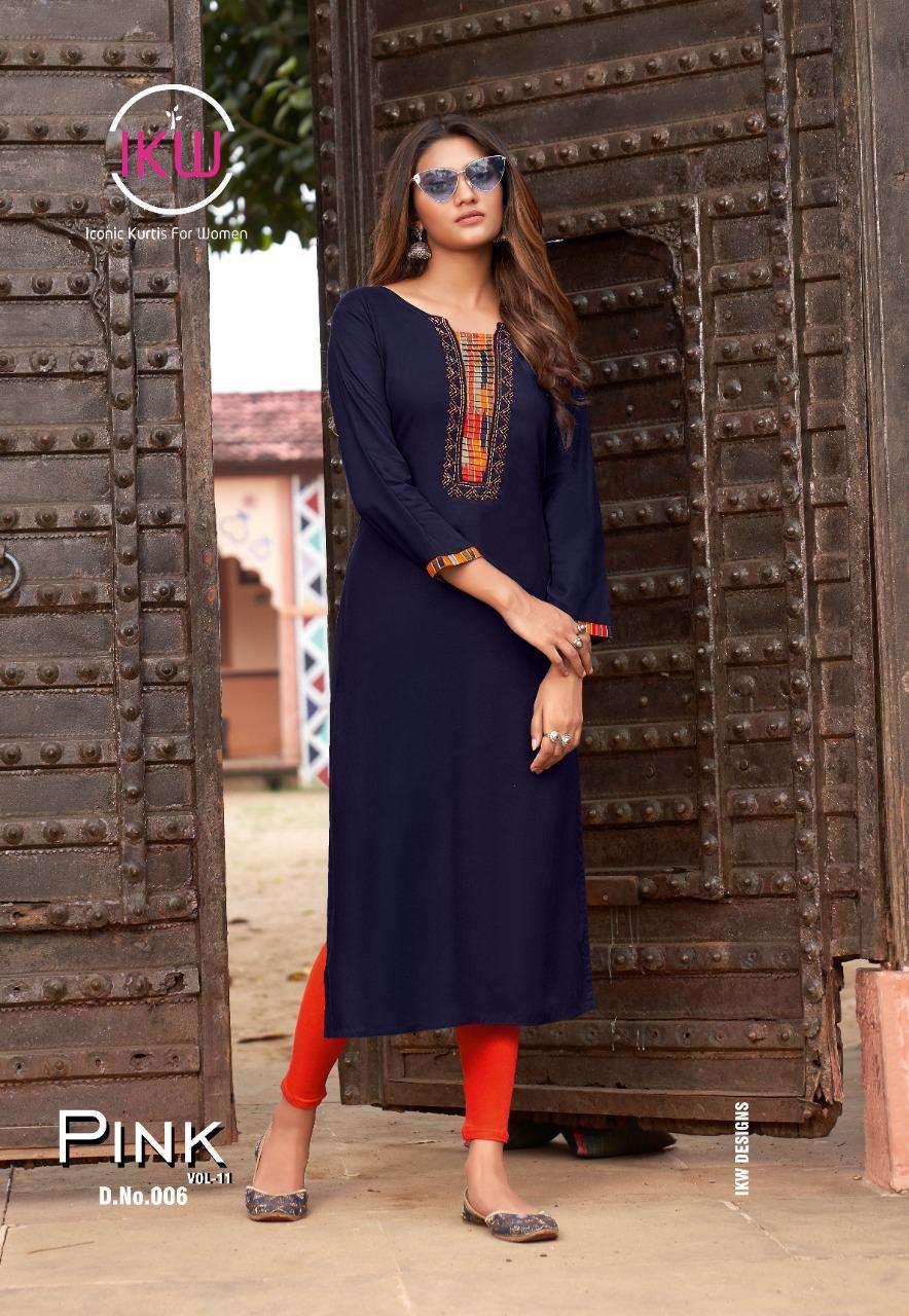 PINK VOL-11 BY IKW 001 TO 008 SERIES STYLISH FANCY BEAUTIFUL COLORFUL CASUAL WEAR & ETHNIC WEAR RAYON KURTIS AT WHOLESALE PRICE