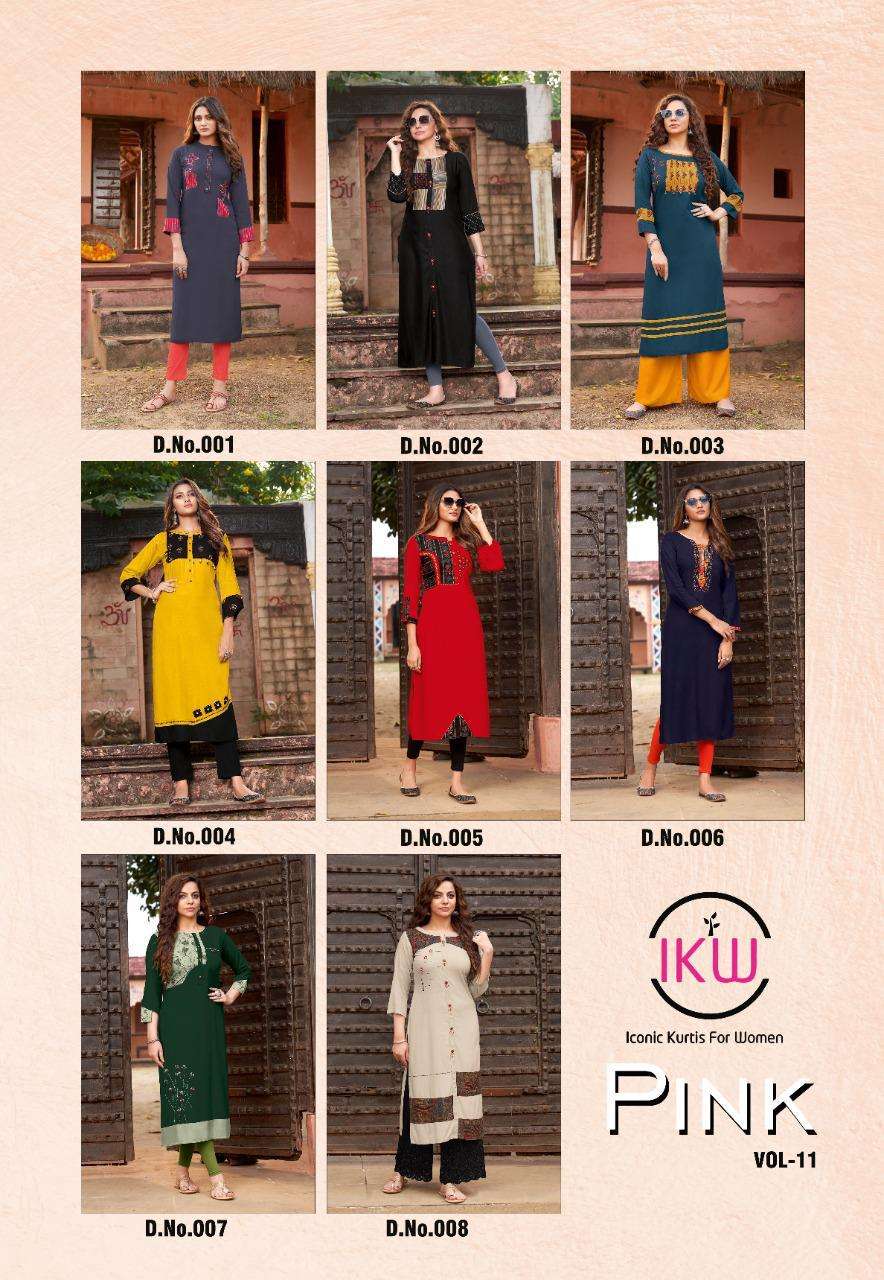 PINK VOL-11 BY IKW 001 TO 008 SERIES STYLISH FANCY BEAUTIFUL COLORFUL CASUAL WEAR & ETHNIC WEAR RAYON KURTIS AT WHOLESALE PRICE