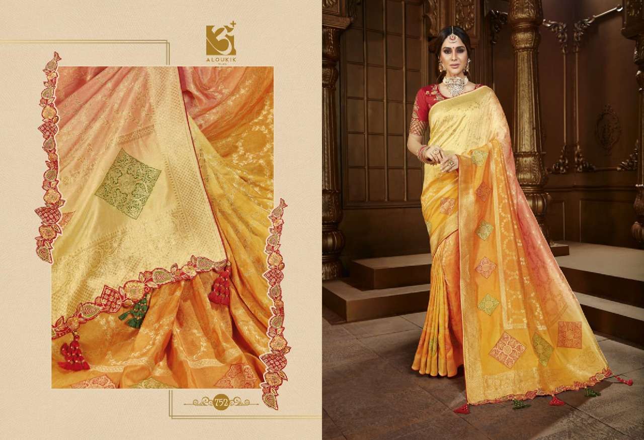 EHSAAS BY ALOUKIK 747 TO 755 SERIES INDIAN TRADITIONAL WEAR COLLECTION BEAUTIFUL STYLISH FANCY COLORFUL PARTY WEAR & OCCASIONAL WEAR FANCY SAREES AT WHOLESALE PRICE
