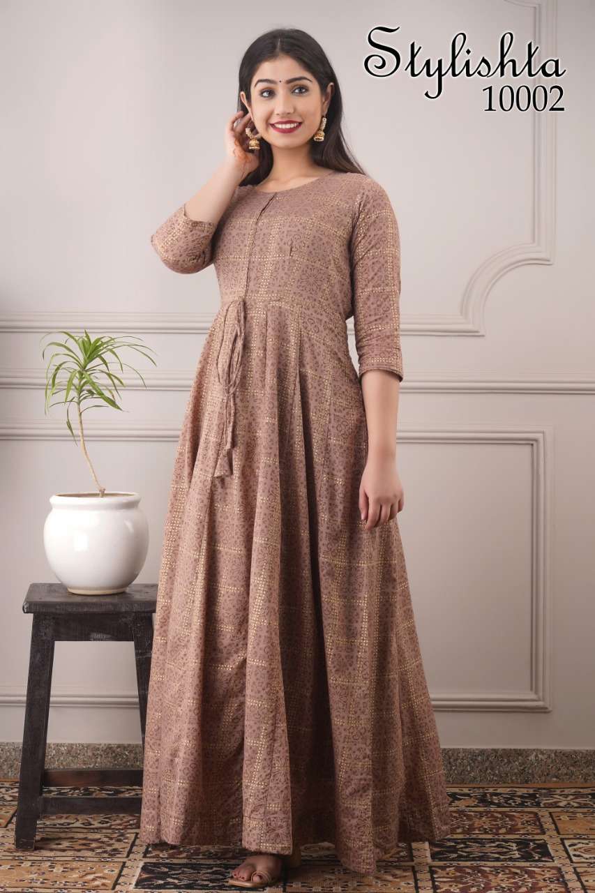 Stylishta Vol-10 By Kaamiri 10001 To 10004 Series Beautiful Stylish Fancy Colorful Casual Wear & Ethnic Wear & Ready To Wear Pure Chanderi Printed Gowns At Wholesale Price