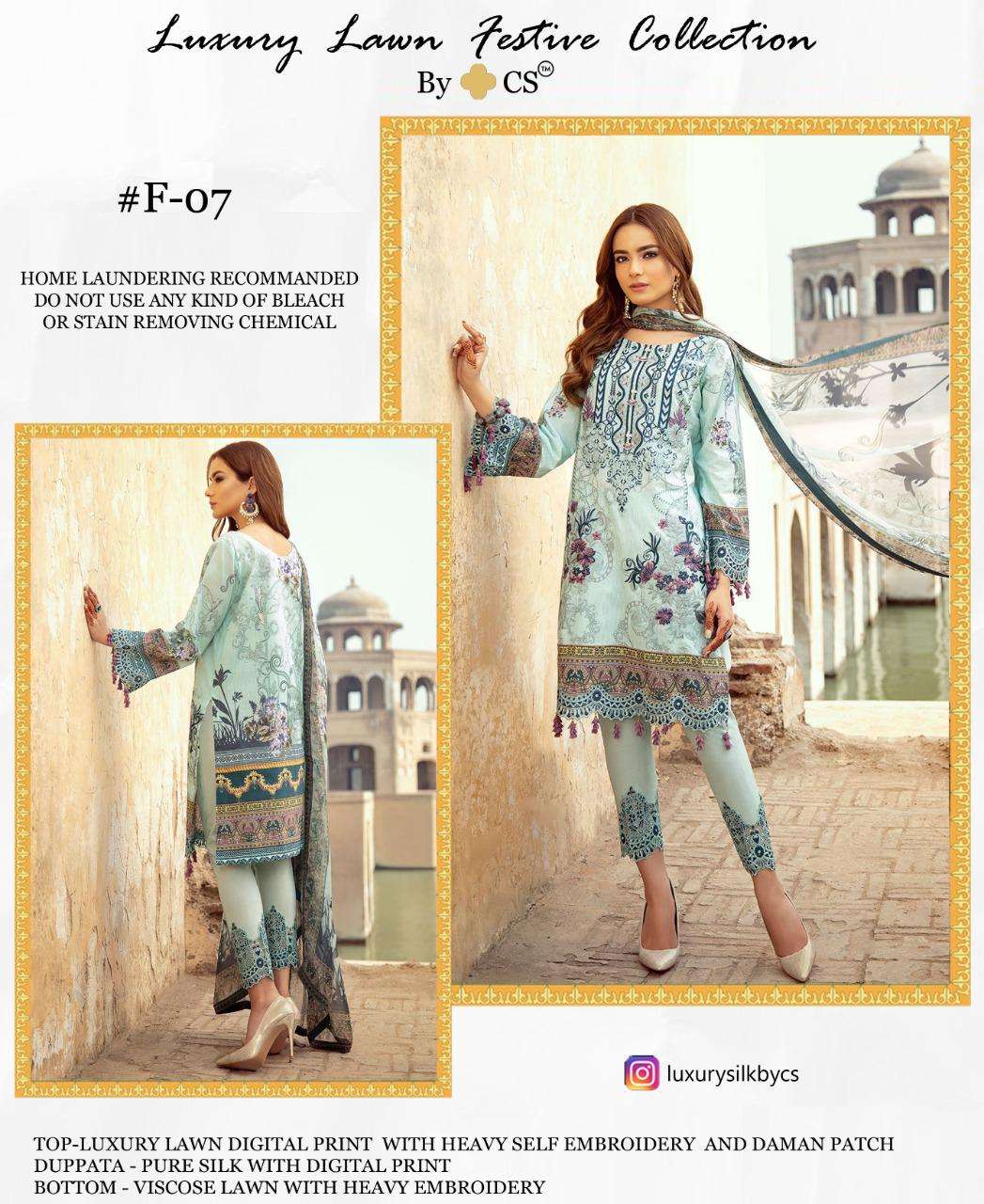 LUXURY LAWN FESTIVE COLLECTION BY CS F-05 TO F-09 SERIES BEAUTIFUL SUITS STYLISH FANCY COLORFUL PARTY WEAR & OCCASIONAL WEAR LUXURY LAWN DIGITAL PRINT AT WHOLESALE PRICE