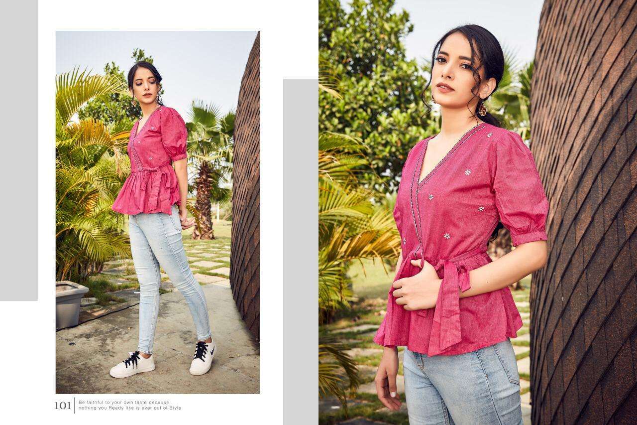 MAZE BY KURTI TIMES 101 TO 104 SERIES BEAUTIFUL STYLISH FANCY COLORFUL CASUAL WEAR & ETHNIC WEAR COTTON TOPS AT WHOLESALE PRICE