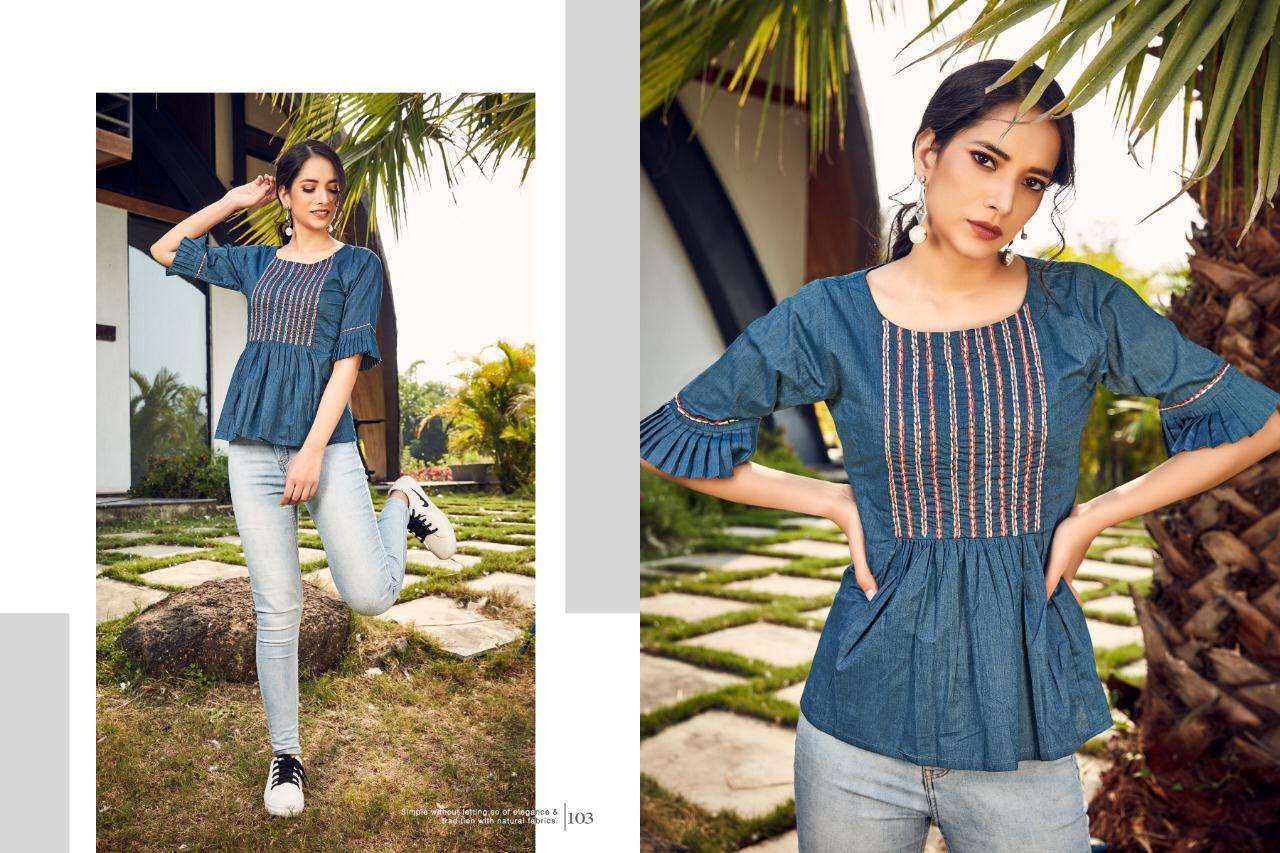 MAZE BY KURTI TIMES 101 TO 104 SERIES BEAUTIFUL STYLISH FANCY COLORFUL CASUAL WEAR & ETHNIC WEAR COTTON TOPS AT WHOLESALE PRICE