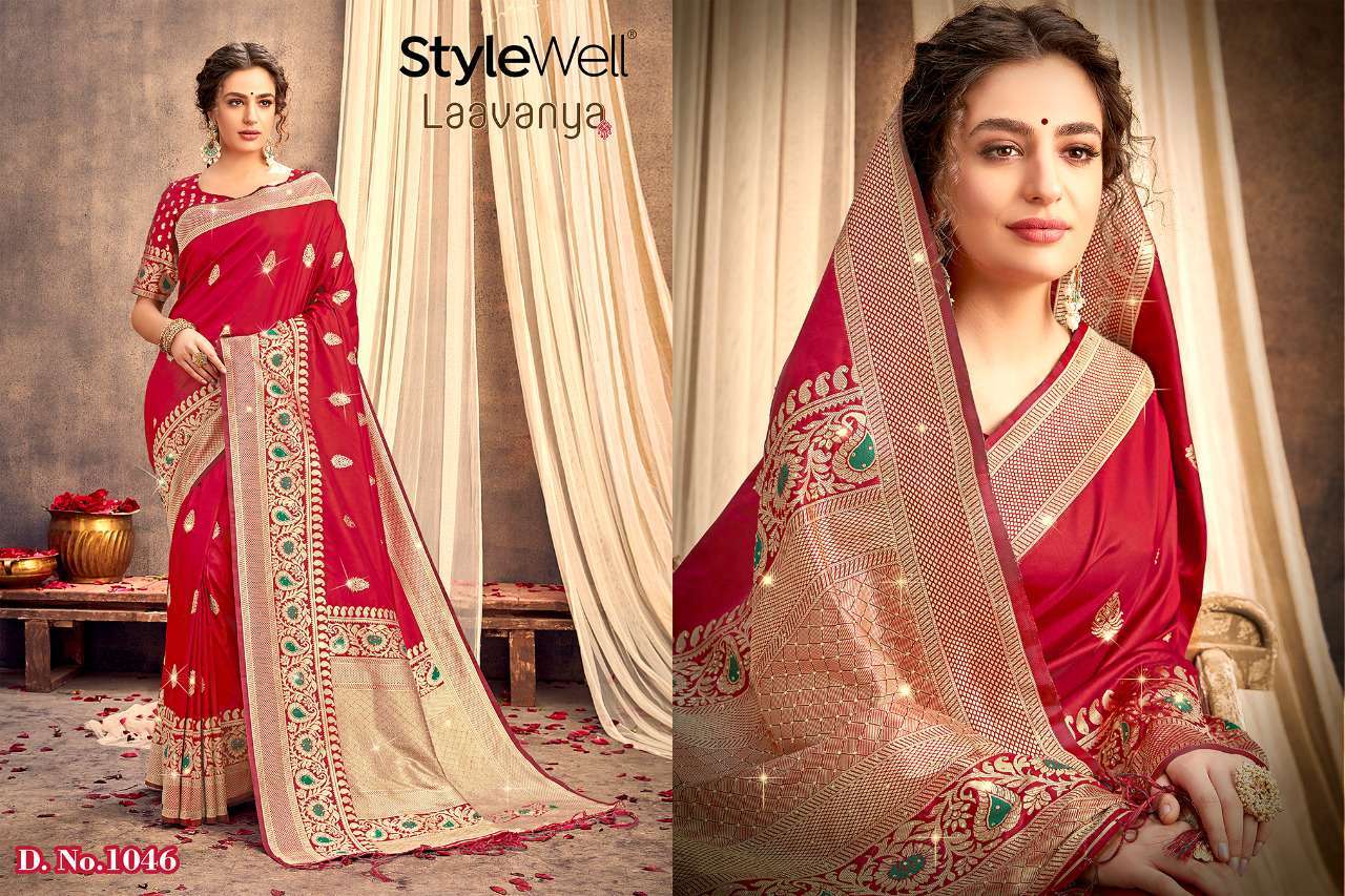 LAAVANYA VOL-2 BY STYLEWELL 1041 TO 1048 SERIES INDIAN TRADITIONAL WEAR COLLECTION BEAUTIFUL STYLISH FANCY COLORFUL PARTY WEAR & OCCASIONAL WEAR BANARASI SILK WEAVING SAREES AT WHOLESALE PRICE