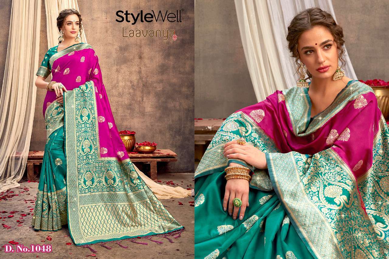 LAAVANYA VOL-2 BY STYLEWELL 1041 TO 1048 SERIES INDIAN TRADITIONAL WEAR COLLECTION BEAUTIFUL STYLISH FANCY COLORFUL PARTY WEAR & OCCASIONAL WEAR BANARASI SILK WEAVING SAREES AT WHOLESALE PRICE