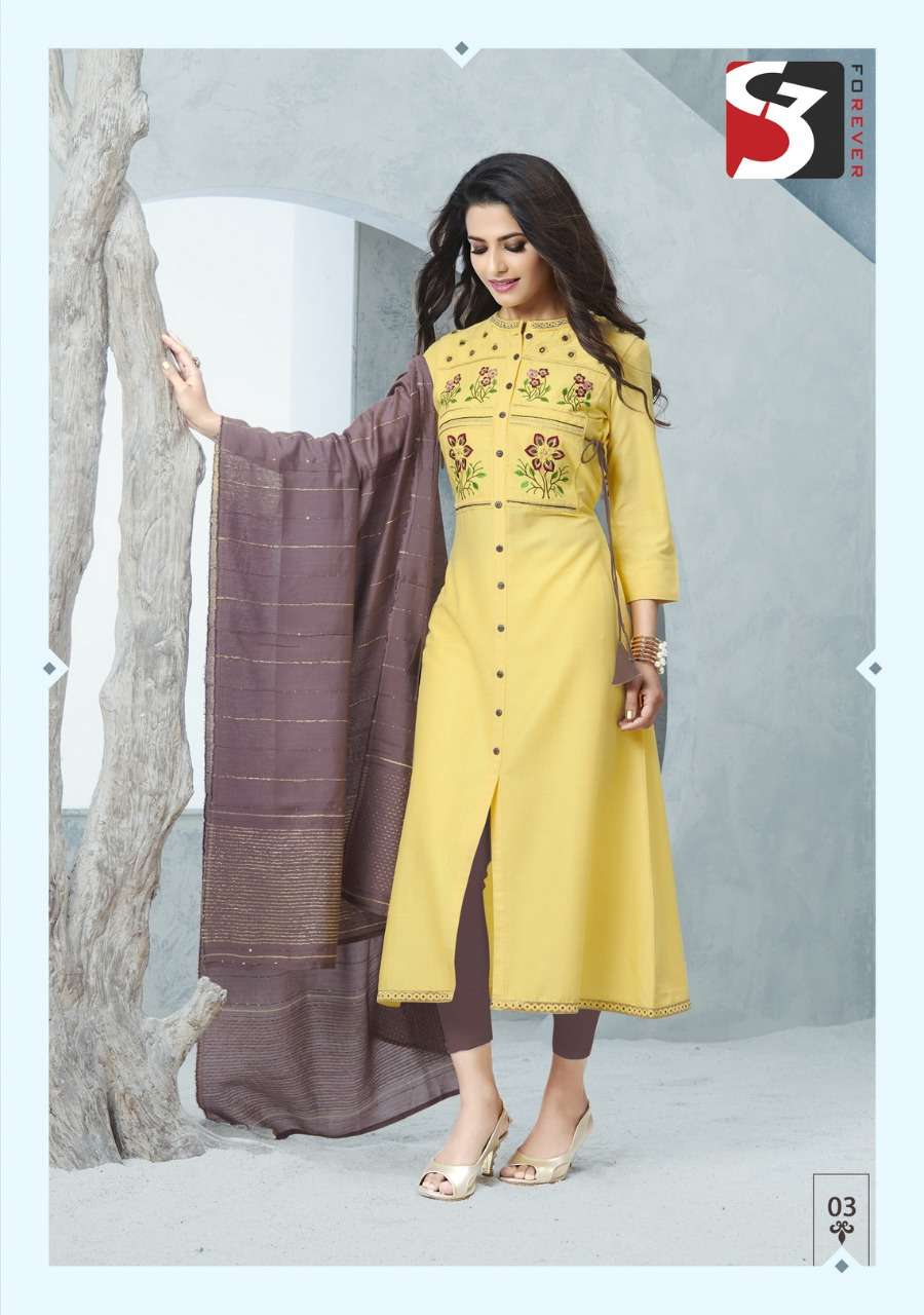 RICHIE RICH BY S3 FOREVER 01 TO 06 SERIES BEAUTIFUL STYLISH FANCY COLORFUL PARTY WEAR & OCCASIONAL WEAR CHINON SILK PRINTED KURTIS WITH DUPATA AT WHOLESALE PRICE
