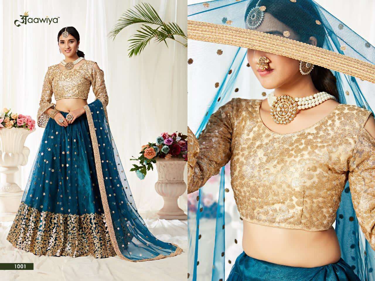 Agnilekha By Aawiya 1001 To 1005 Series Indian Traditional Beautiful Stylish Designer Banarasi Silk Jacquard Embroidered Party Wear Net Lehengas At Wholesale Price