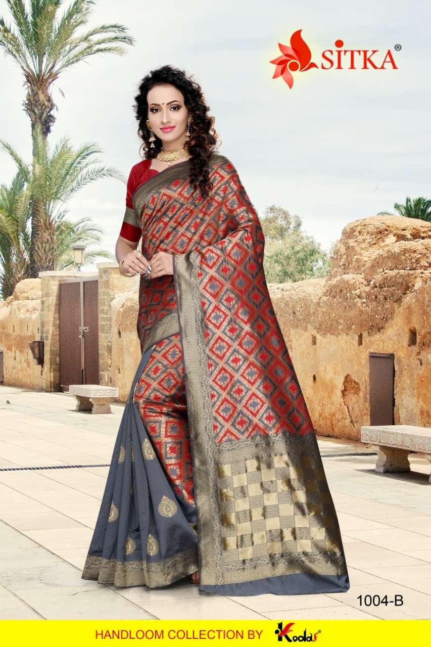 NEW GIRL 1004 BY SITKA 1004-A TO 1004-D SERIES INDIAN TRADITIONAL WEAR COLLECTION BEAUTIFUL STYLISH FANCY COLORFUL PARTY WEAR & OCCASIONAL WEAR HANDLOOM JACQUARD SILK SAREES AT WHOLESALE PRICE