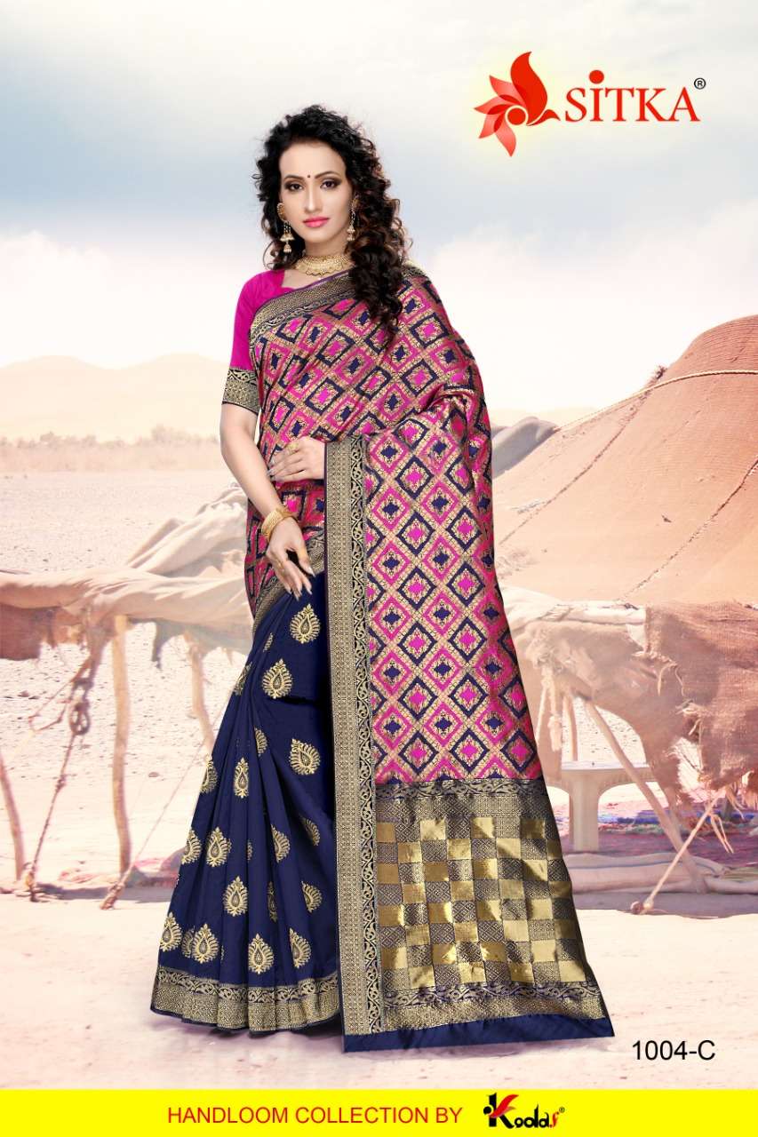 NEW GIRL 1004 BY SITKA 1004-A TO 1004-D SERIES INDIAN TRADITIONAL WEAR COLLECTION BEAUTIFUL STYLISH FANCY COLORFUL PARTY WEAR & OCCASIONAL WEAR HANDLOOM JACQUARD SILK SAREES AT WHOLESALE PRICE