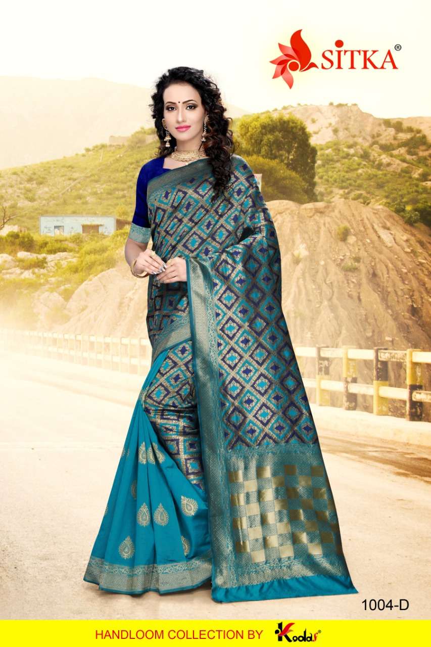 NEW GIRL 1004 BY SITKA 1004-A TO 1004-D SERIES INDIAN TRADITIONAL WEAR COLLECTION BEAUTIFUL STYLISH FANCY COLORFUL PARTY WEAR & OCCASIONAL WEAR HANDLOOM JACQUARD SILK SAREES AT WHOLESALE PRICE