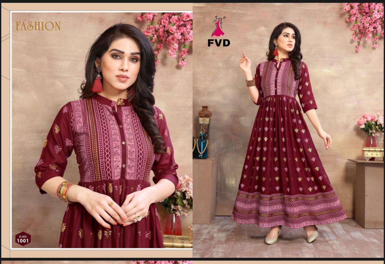 GOLDAN CITY VOL-1 BY FVD 1001 TO 1006 SERIES BEAUTIFUL COLORFUL STYLISH FANCY CASUAL WEAR & ETHNIC WEAR & READY TO WEAR RAYON 14 KG GOWNS AT WHOLESALE PRICE