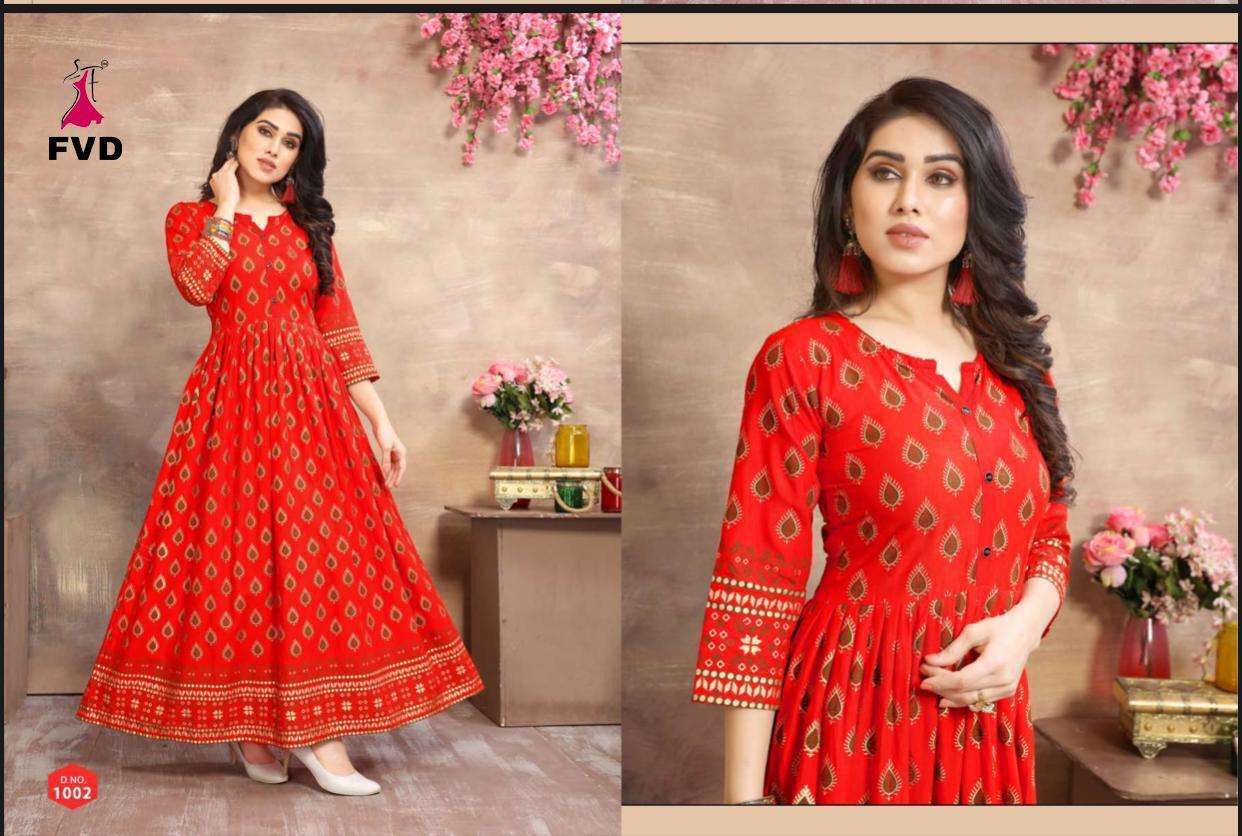 GOLDAN CITY VOL-1 BY FVD 1001 TO 1006 SERIES BEAUTIFUL COLORFUL STYLISH FANCY CASUAL WEAR & ETHNIC WEAR & READY TO WEAR RAYON 14 KG GOWNS AT WHOLESALE PRICE