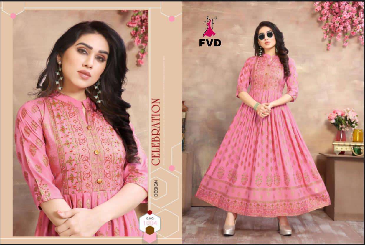 GOLDAN CITY VOL-1 BY FVD 1001 TO 1006 SERIES BEAUTIFUL COLORFUL STYLISH FANCY CASUAL WEAR & ETHNIC WEAR & READY TO WEAR RAYON 14 KG GOWNS AT WHOLESALE PRICE