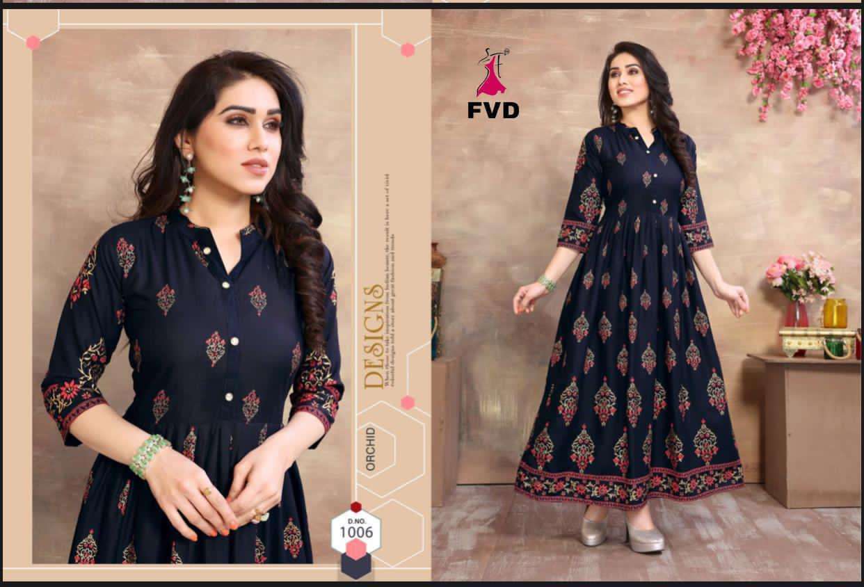 GOLDAN CITY VOL-1 BY FVD 1001 TO 1006 SERIES BEAUTIFUL COLORFUL STYLISH FANCY CASUAL WEAR & ETHNIC WEAR & READY TO WEAR RAYON 14 KG GOWNS AT WHOLESALE PRICE