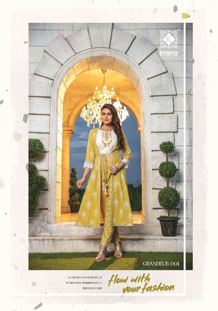 GRANDEUR BY KIANA 001 TO 006 SERIES STYLISH FANCY BEAUTIFUL COLORFUL CASUAL WEAR & ETHNIC WEAR CHANDERI SILK KURTIS WITH BOTTOM AT WHOLESALE PRICE