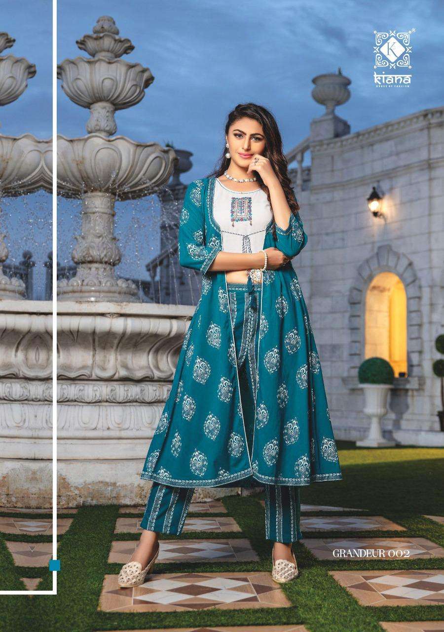 GRANDEUR BY KIANA 001 TO 006 SERIES STYLISH FANCY BEAUTIFUL COLORFUL CASUAL WEAR & ETHNIC WEAR CHANDERI SILK KURTIS WITH BOTTOM AT WHOLESALE PRICE