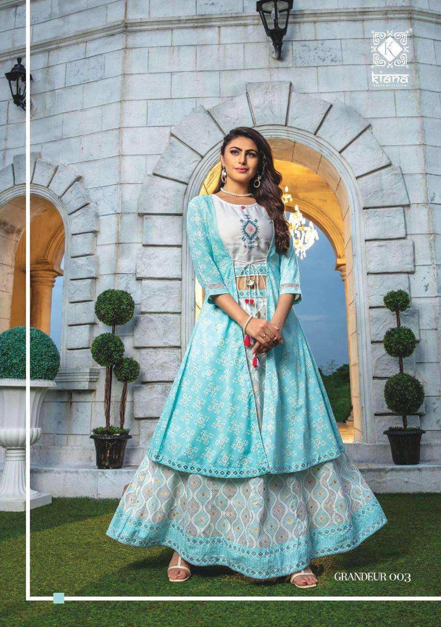 GRANDEUR BY KIANA 001 TO 006 SERIES STYLISH FANCY BEAUTIFUL COLORFUL CASUAL WEAR & ETHNIC WEAR CHANDERI SILK KURTIS WITH BOTTOM AT WHOLESALE PRICE