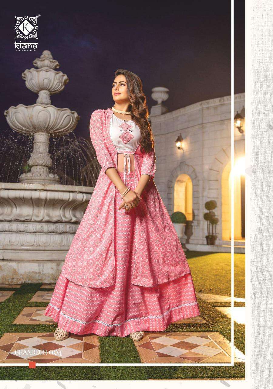 GRANDEUR BY KIANA 001 TO 006 SERIES STYLISH FANCY BEAUTIFUL COLORFUL CASUAL WEAR & ETHNIC WEAR CHANDERI SILK KURTIS WITH BOTTOM AT WHOLESALE PRICE