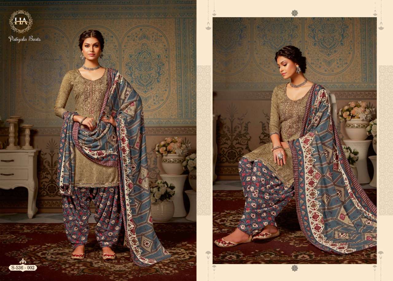 PATIYALA BEATS BY HARSHIT FASHION HUB 536-001 TO 536-010 SERIES DESIGNER FESTIVE SUITS COLLECTION BEAUTIFUL STYLISH FANCY COLORFUL PARTY WEAR & OCCASIONAL WEAR PURE PASHMINA EMBROIDERED DRESSES AT WHOLESALE PRICE