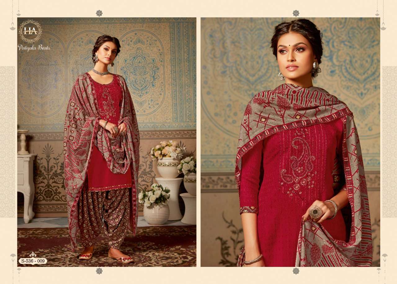 PATIYALA BEATS BY HARSHIT FASHION HUB 536-001 TO 536-010 SERIES DESIGNER FESTIVE SUITS COLLECTION BEAUTIFUL STYLISH FANCY COLORFUL PARTY WEAR & OCCASIONAL WEAR PURE PASHMINA EMBROIDERED DRESSES AT WHOLESALE PRICE