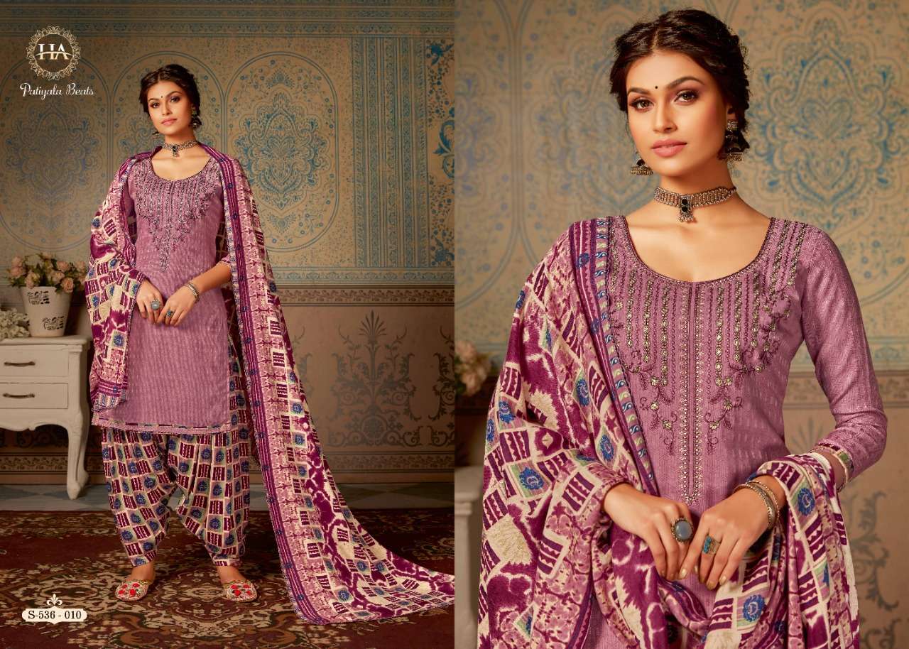 PATIYALA BEATS BY HARSHIT FASHION HUB 536-001 TO 536-010 SERIES DESIGNER FESTIVE SUITS COLLECTION BEAUTIFUL STYLISH FANCY COLORFUL PARTY WEAR & OCCASIONAL WEAR PURE PASHMINA EMBROIDERED DRESSES AT WHOLESALE PRICE