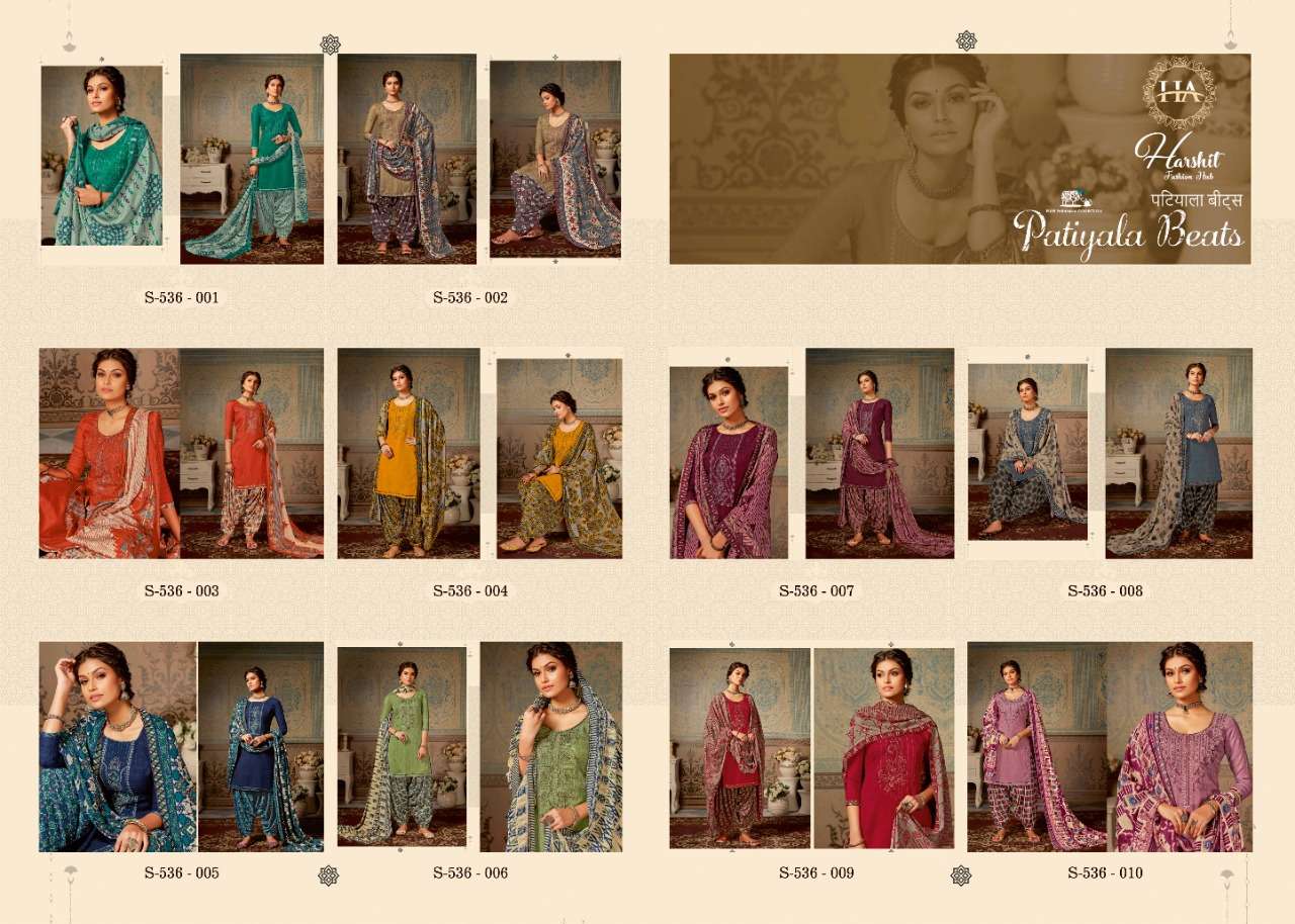 PATIYALA BEATS BY HARSHIT FASHION HUB 536-001 TO 536-010 SERIES DESIGNER FESTIVE SUITS COLLECTION BEAUTIFUL STYLISH FANCY COLORFUL PARTY WEAR & OCCASIONAL WEAR PURE PASHMINA EMBROIDERED DRESSES AT WHOLESALE PRICE