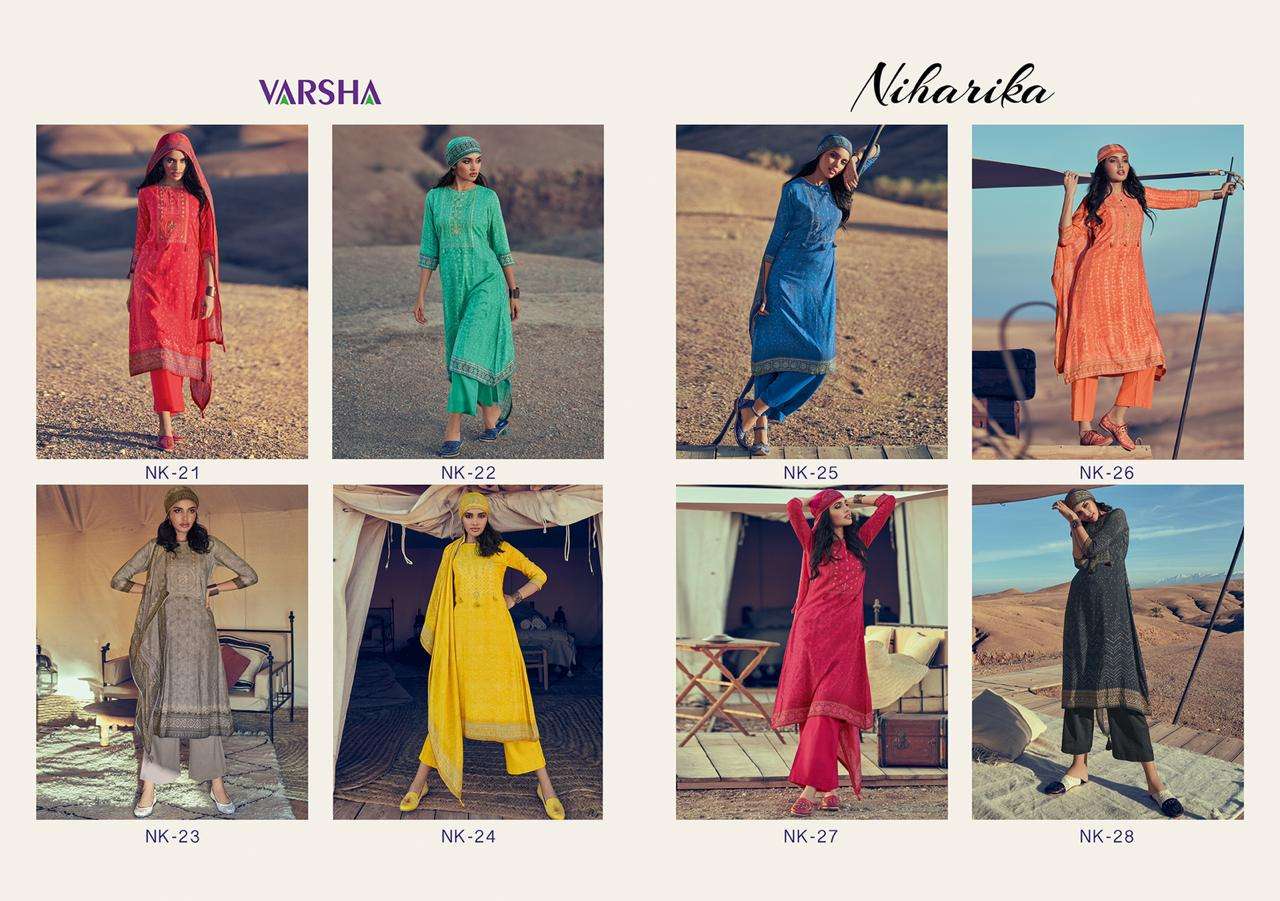 NIHARIKA BY VARSHA FASHIONS 21 TO 28 SERIES DESIGNER SUITS BEAUTIFUL STYLISH FANCY COLORFUL PARTY WEAR & OCCASIONAL WEAR SUPERIOR MUSLIN  PRINTED DRESSES AT WHOLESALE PRICE