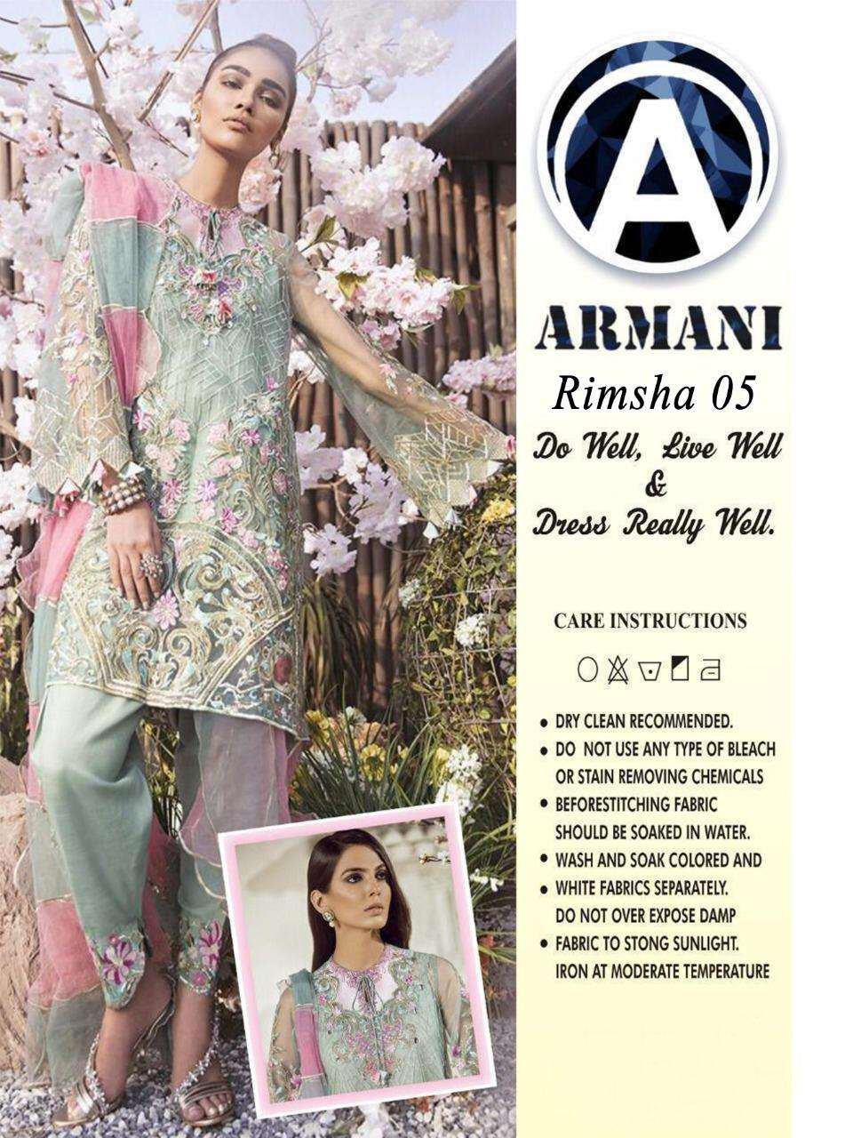 RIMSHA 05 BY ARMANI Z PAKISTANI SUITS BEAUTIFUL FANCY COLORFUL STYLISH PARTY WEAR & OCCASIONAL WEAR BUTTERFLY NET WITH EMBROIDERY DRESSES AT WHOLESALE PRICE