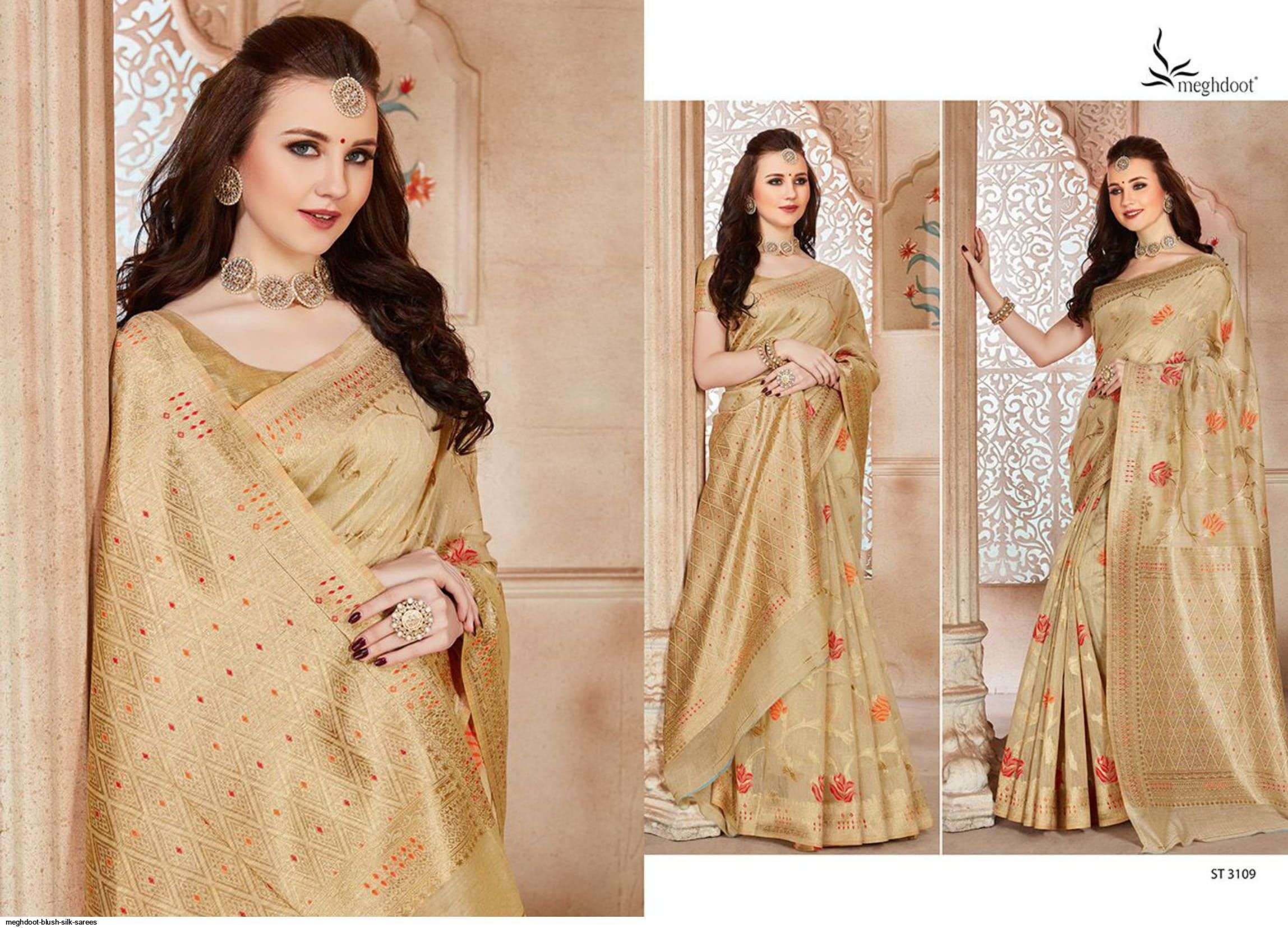 BLUSH BY MOGHDOOT INDIAN TRADITIONAL WEAR COLLECTION BEAUTIFUL STYLISH FANCY COLORFUL PARTY WEAR & OCCASIONAL WEAR JUTE SILK SAREES AT WHOLESALE PRICE