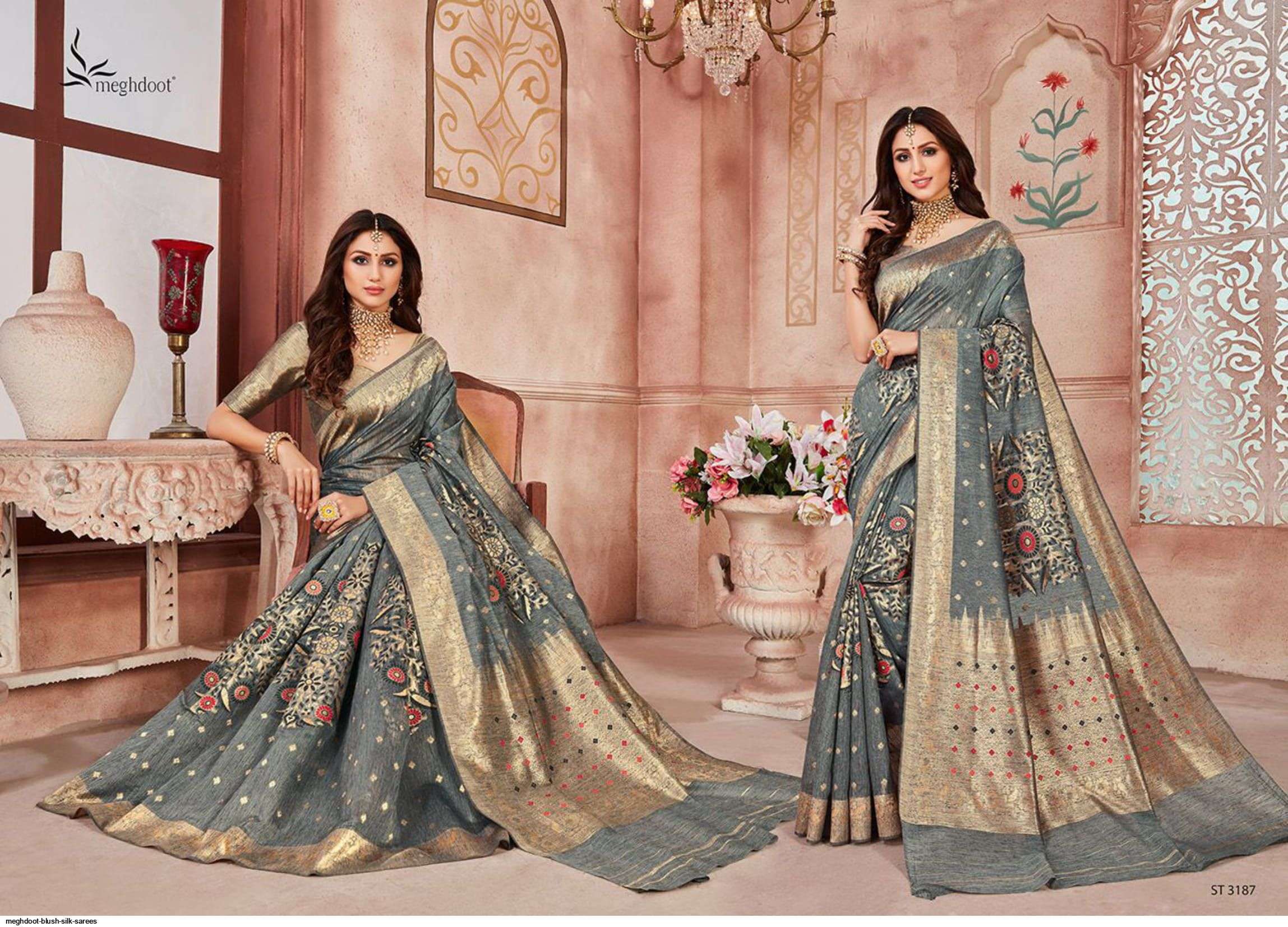 BLUSH BY MOGHDOOT INDIAN TRADITIONAL WEAR COLLECTION BEAUTIFUL STYLISH FANCY COLORFUL PARTY WEAR & OCCASIONAL WEAR JUTE SILK SAREES AT WHOLESALE PRICE