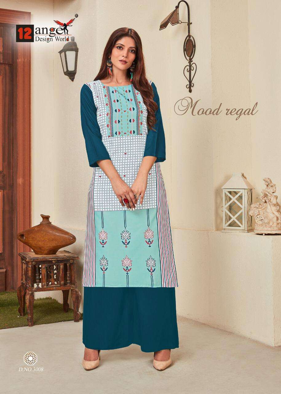 HERITAGE VOL-8 BY 12 ANGEL 3001 TO 3008 SERIES STYLISH FANCY BEAUTIFUL COLORFUL CASUAL WEAR & ETHNIC WEAR RAYON 14 KG KURTIS WITH BOTTOM AT WHOLESALE PRICE