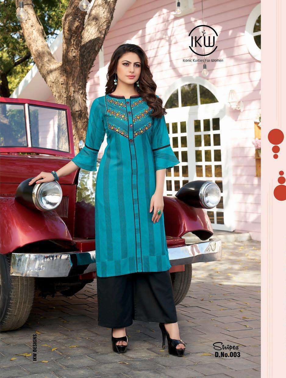 STRIPES VOL-2 BY IKW 001 TO 007 SERIES STYLISH FANCY BEAUTIFUL COLORFUL CASUAL WEAR & ETHNIC WEAR HEAVY RAYON KURTIS AT WHOLESALE PRICE