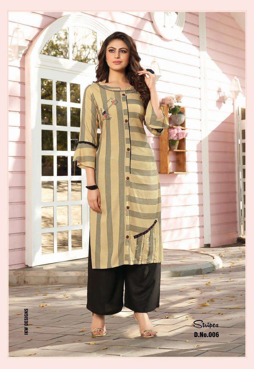 STRIPES VOL-2 BY IKW 001 TO 007 SERIES STYLISH FANCY BEAUTIFUL COLORFUL CASUAL WEAR & ETHNIC WEAR HEAVY RAYON KURTIS AT WHOLESALE PRICE