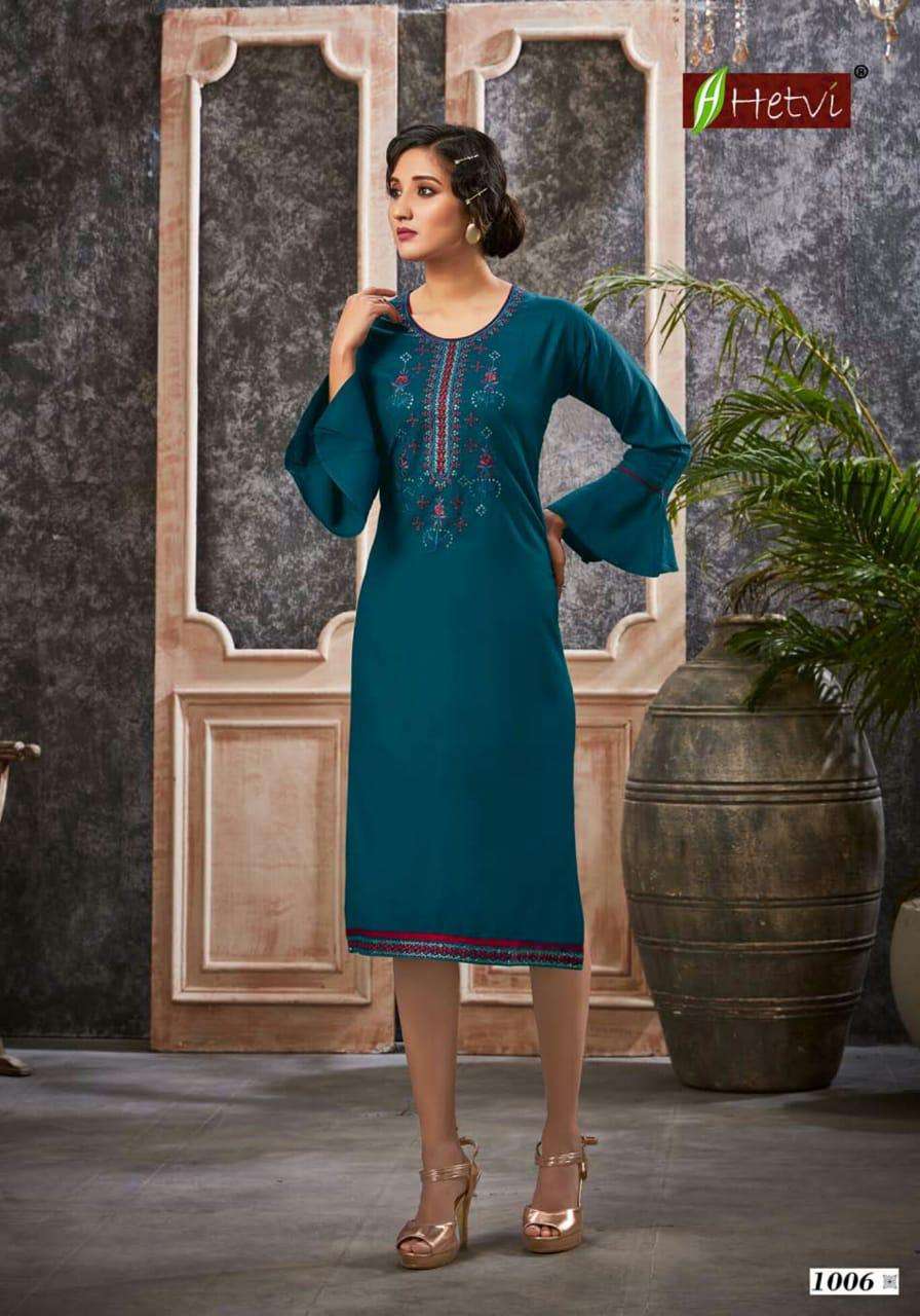 GLOSSY BY HETVI 1001 TO 1006 SERIES STYLISH FANCY BEAUTIFUL COLORFUL CASUAL WEAR & ETHNIC WEAR VISCOSE SLUB KURTIS AT WHOLESALE PRICE