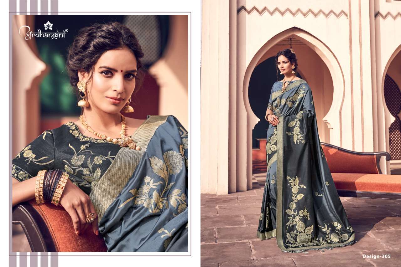 ARDHANGINI 300 SERIES BY ARDHANGINI 301 TO 309 SERIES INDIAN TRADITIONAL WEAR COLLECTION BEAUTIFUL STYLISH FANCY COLORFUL PARTY WEAR & OCCASIONAL WEAR SILK SAREES AT WHOLESALE PRICE