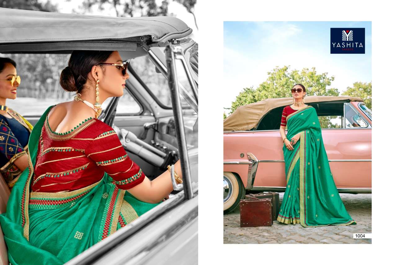 KAVYA VOL-1 BY YASHIKA TRENDS 1001 TO 1011 SERIES INDIAN TRADITIONAL WEAR COLLECTION BEAUTIFUL STYLISH FANCY COLORFUL PARTY WEAR & OCCASIONAL WEAR SATIN GEORGETTE SAREES AT WHOLESALE PRICE